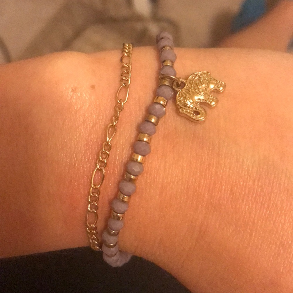 Purple and gold beaded bracelet and chain